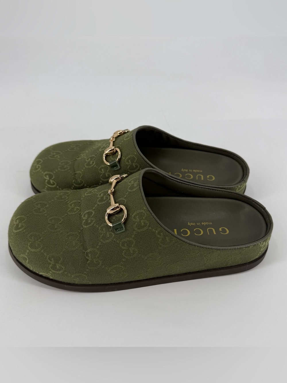 Olive Green Canvas Horsebit Slide Mules - Picture 4 of 8